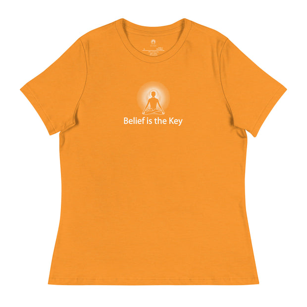 "Belief is the Key" Positive Thought Brand Women's Relaxed T-Shirt (White Graphic)