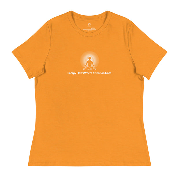 "Energy Flows Where Attention Goes" Positive Thought Brand Women's Relaxed T-Shirt (White Graphic)