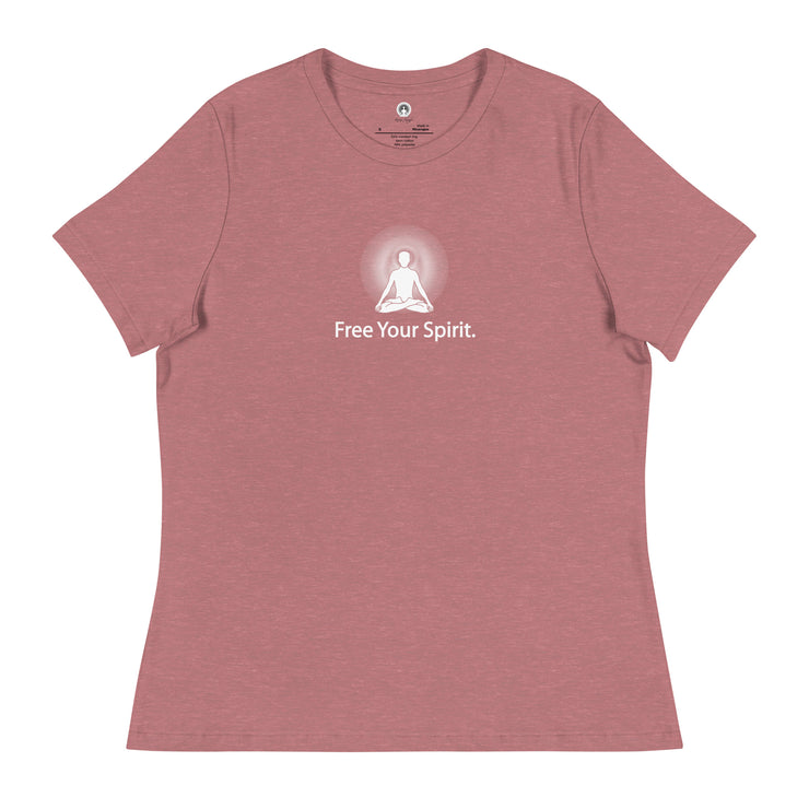 "Free Your Spirit" Positive Thought Brand Women's Relaxed T-Shirt (White Graphics)