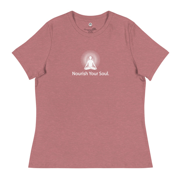 "Nourish Your Soul" Positive Thought Brand Women's Relaxed T-Shirt (White Graphic)