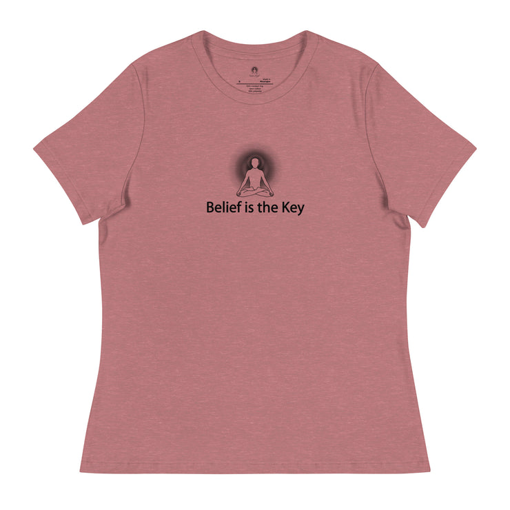 "Belief is the Key" Positive Thought Brand Women's Relaxed T-Shirt (Black Graphic)