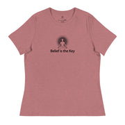"Belief is the Key" Positive Thought Brand Women's Relaxed T-Shirt (Black Graphic)