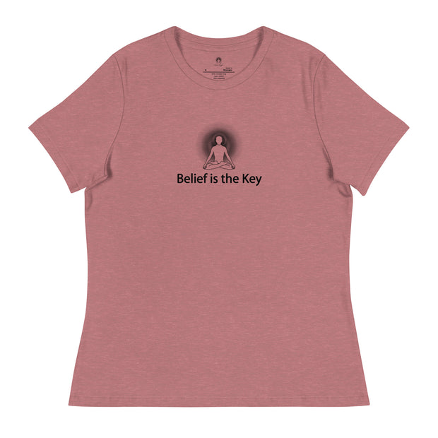 "Belief is the Key" Positive Thought Brand Women's Relaxed T-Shirt (Black Graphic)