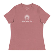 "Belief is the Key" Positive Thought Brand Women's Relaxed T-Shirt (White Graphic)