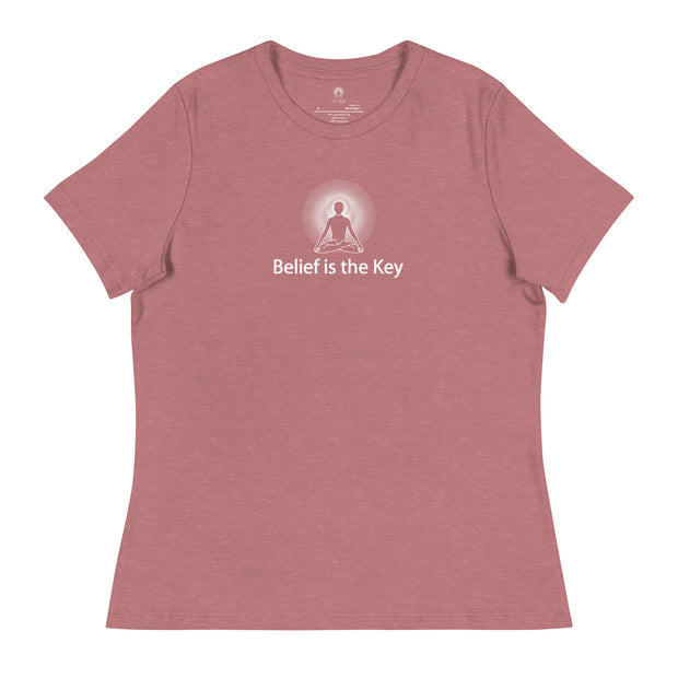 "Belief is the Key" Positive Thought Brand Women's Relaxed T-Shirt (White Graphic)