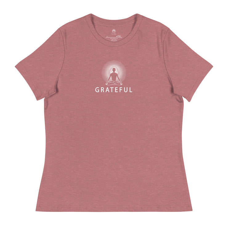 "GRATEFUL" Positive Thought Brand Women's Relaxed T-Shirt (White Graphic)