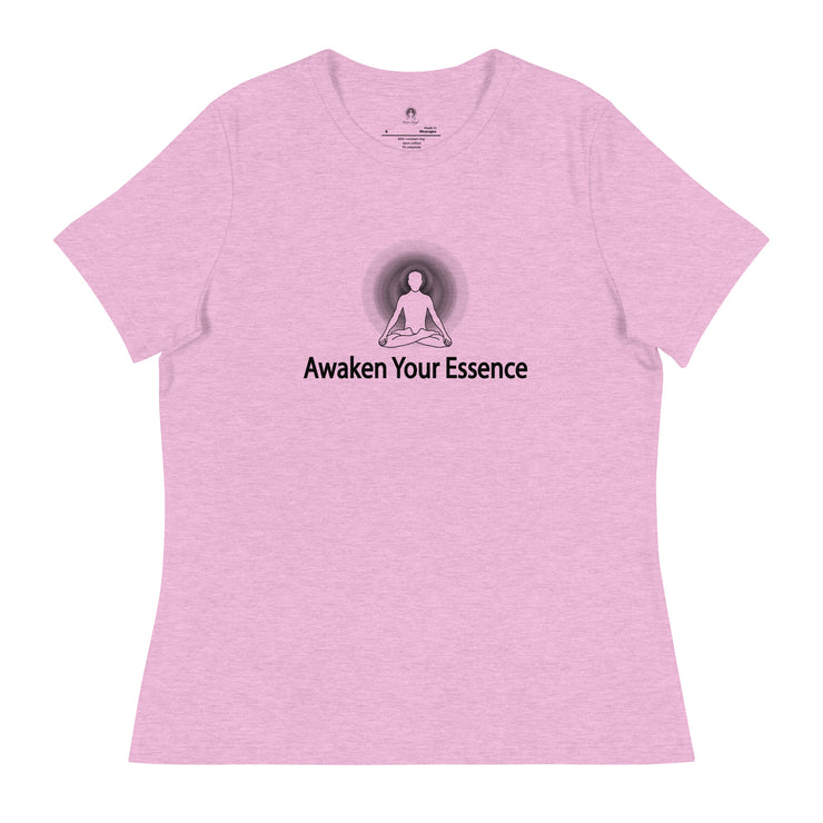 "Awaken Your Essence" Positive Thought Brand Women's Relaxed T-Shirt (Black Lettering)