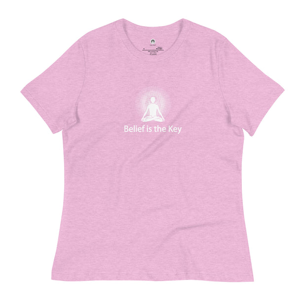 "Belief is the Key" Positive Thought Brand Women's Relaxed T-Shirt (White Graphic)