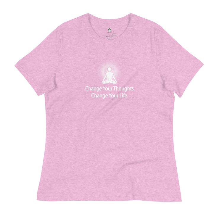 "Change Your Thoughts, Change Your Life" Positive Thought Brand Women's Relaxed T-Shirt (White Graphic)