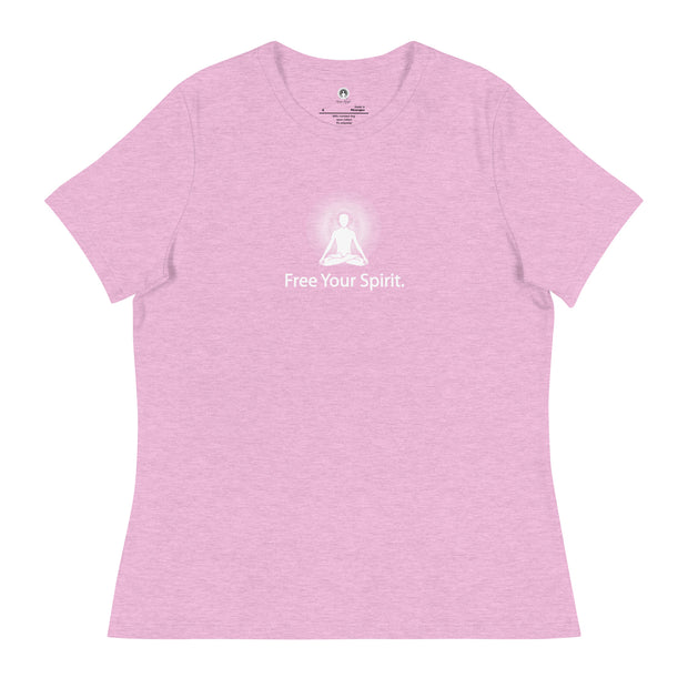 "Free Your Spirit" Positive Thought Brand Women's Relaxed T-Shirt (White Graphics)