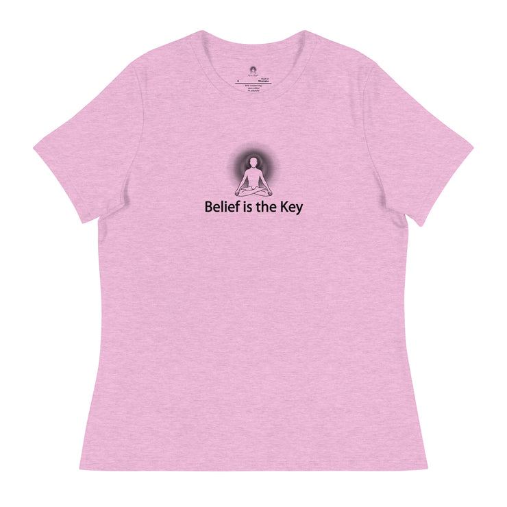 "Belief is the Key" Positive Thought Brand Women's Relaxed T-Shirt (Black Graphic)