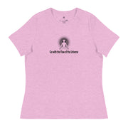 "Go with the Flow of the Universe" Positive Thought Brand Women's Relaxed T-Shirt (Black Graphic)