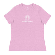 "Belief is the Key" Positive Thought Brand Women's Relaxed T-Shirt (White Graphic)