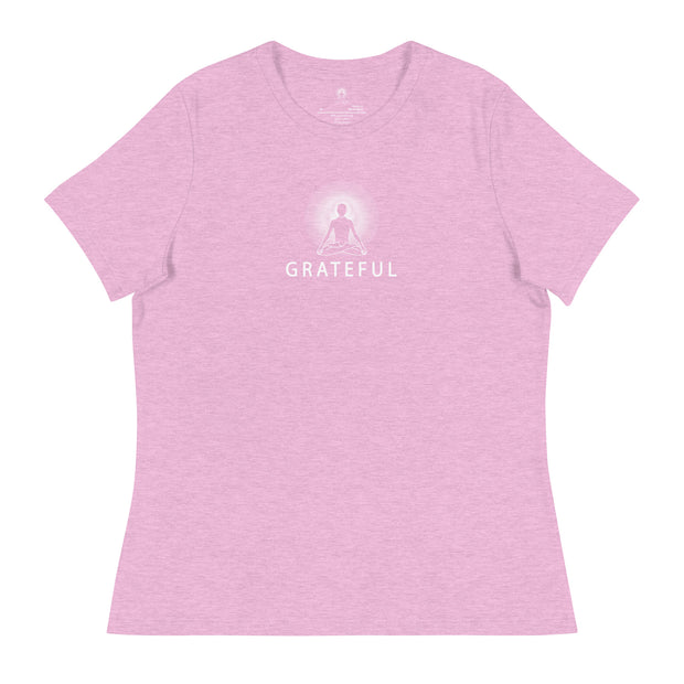 "GRATEFUL" Positive Thought Brand Women's Relaxed T-Shirt (White Graphic)