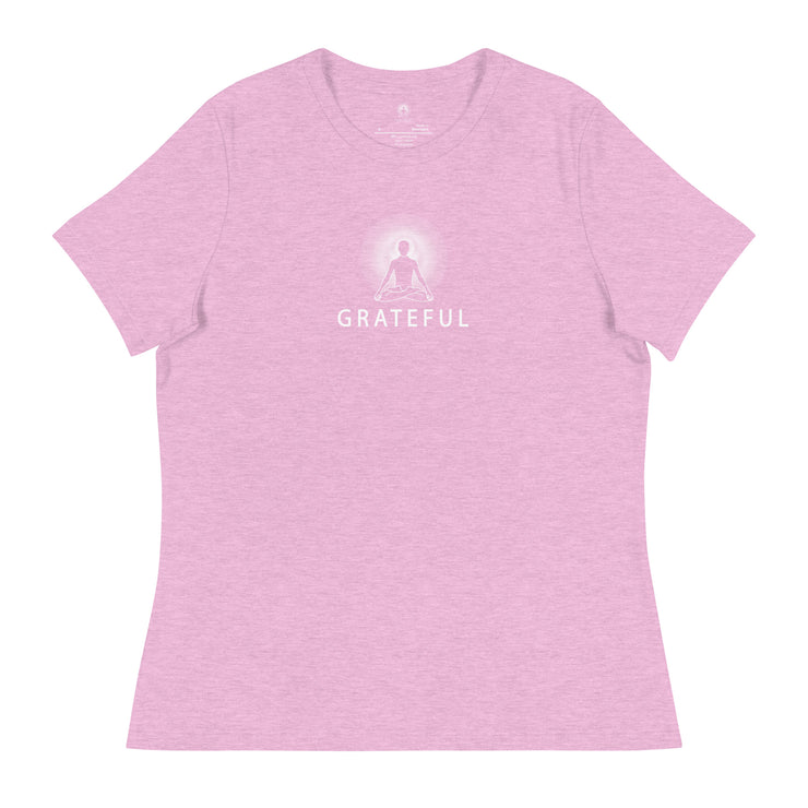 "GRATEFUL" Positive Thought Brand Women's Relaxed T-Shirt (White Graphic)