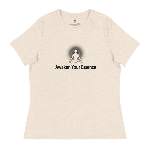 "Awaken Your Essence" Positive Thought Brand Women's Relaxed T-Shirt (Black Lettering)