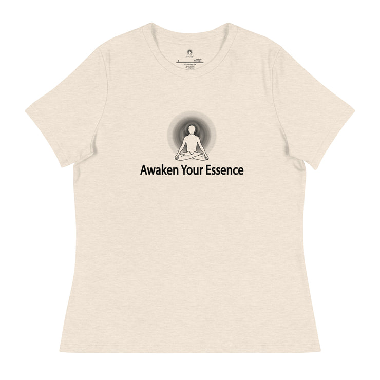 "Awaken Your Essence" Positive Thought Brand Women's Relaxed T-Shirt (Black Lettering)