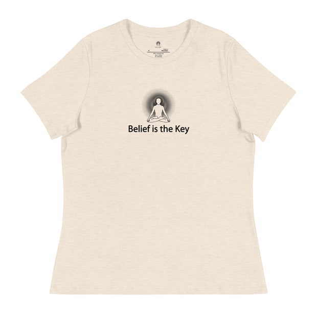 "Belief is the Key" Positive Thought Brand Women's Relaxed T-Shirt (Black Graphic)