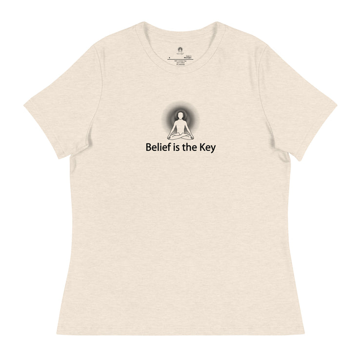 "Belief is the Key" Positive Thought Brand Women's Relaxed T-Shirt (Black Graphic)