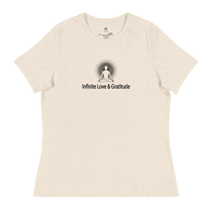 "Infinite Love & Gratitude" Positive Thought Brand Women's Relaxed T-Shirt (Black Graphic)