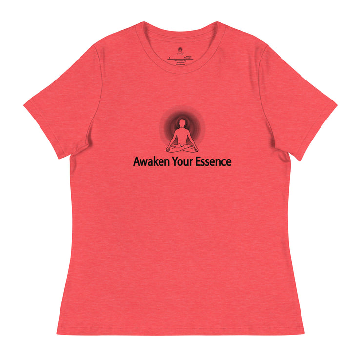 "Awaken Your Essence" Positive Thought Brand Women's Relaxed T-Shirt (Black Lettering)