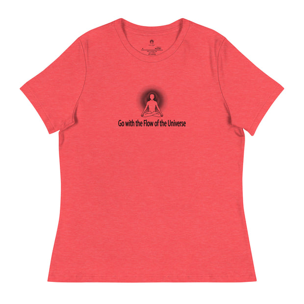 "Go with the Flow of the Universe" Positive Thought Brand Women's Relaxed T-Shirt (Black Graphic)