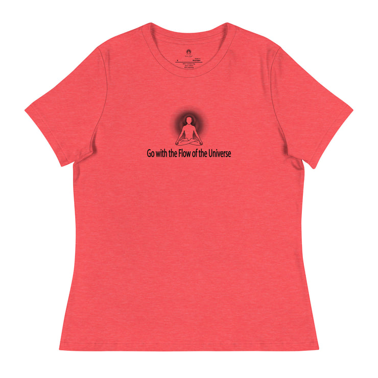 "Go with the Flow of the Universe" Positive Thought Brand Women's Relaxed T-Shirt (Black Graphic)