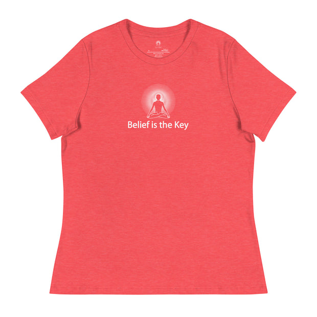 "Belief is the Key" Positive Thought Brand Women's Relaxed T-Shirt (White Graphic)