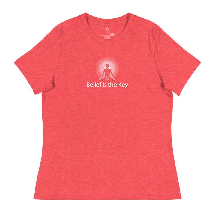 "Belief is the Key" Positive Thought Brand Women's Relaxed T-Shirt (White Graphic)