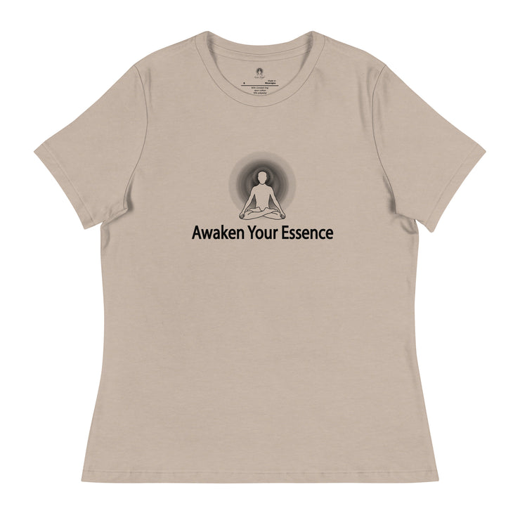 "Awaken Your Essence" Positive Thought Brand Women's Relaxed T-Shirt (Black Lettering)