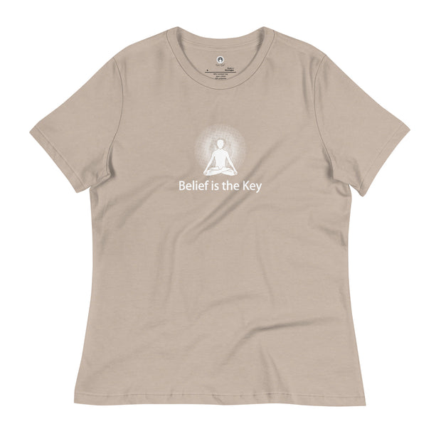 "Belief is the Key" Positive Thought Brand Women's Relaxed T-Shirt (White Graphic)