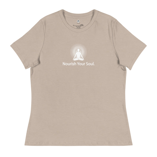 "Nourish Your Soul" Positive Thought Brand Women's Relaxed T-Shirt (White Graphic)