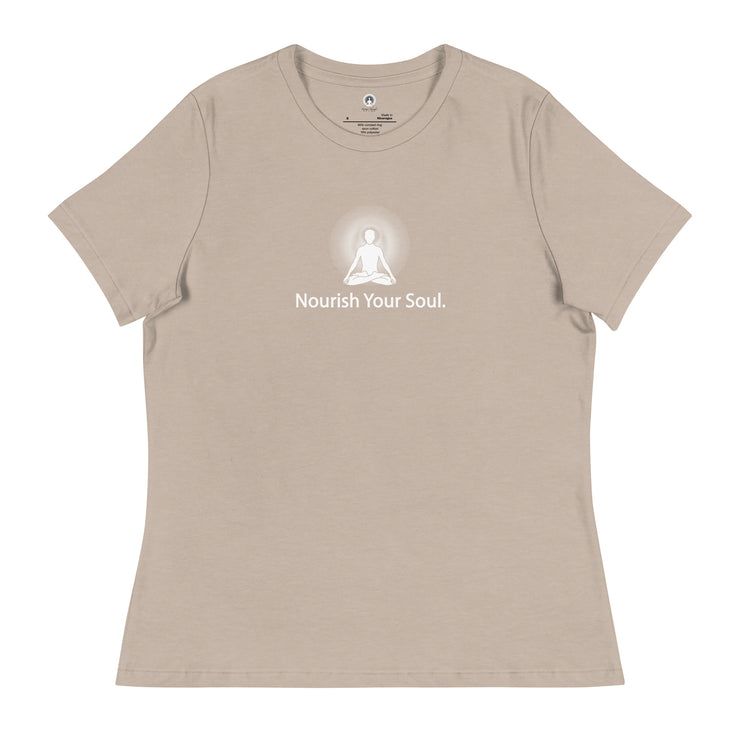 "Nourish Your Soul" Positive Thought Brand Women's Relaxed T-Shirt (White Graphic)