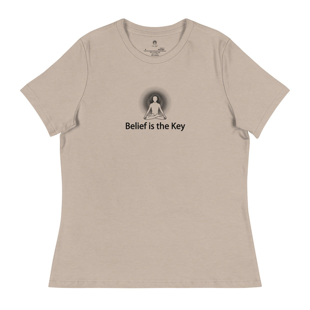 "Belief is the Key" Positive Thought Brand Women's Relaxed T-Shirt (Black Graphic)