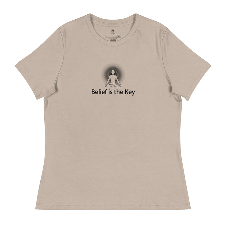 "Belief is the Key" Positive Thought Brand Women's Relaxed T-Shirt (Black Graphic)