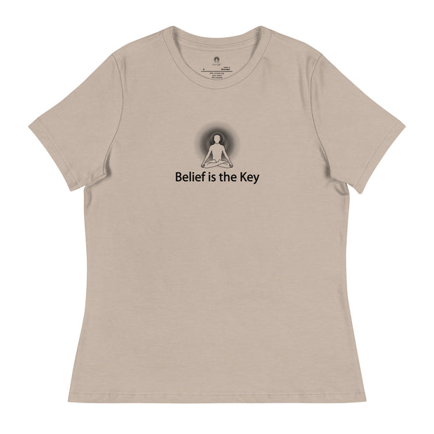 "Belief is the Key" Positive Thought Brand Women's Relaxed T-Shirt (Black Graphic)