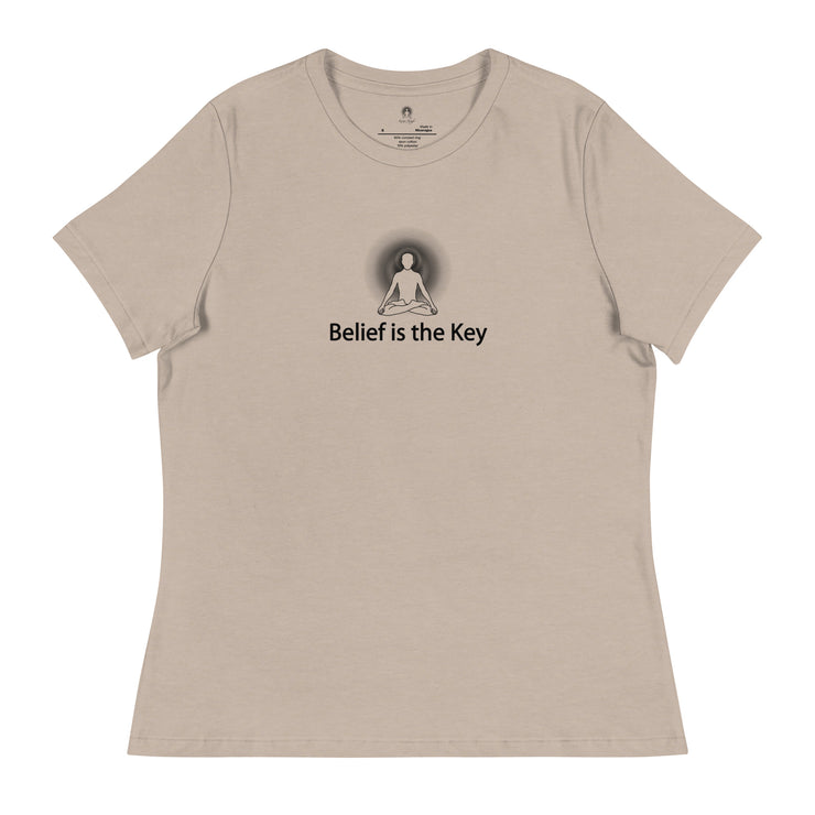 "Belief is the Key" Positive Thought Brand Women's Relaxed T-Shirt (Black Graphic)