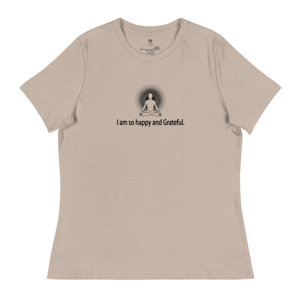 "I am so happy & Grateful" Positive Thought Brand Women's Relaxed T-Shirt (Black Graphic)