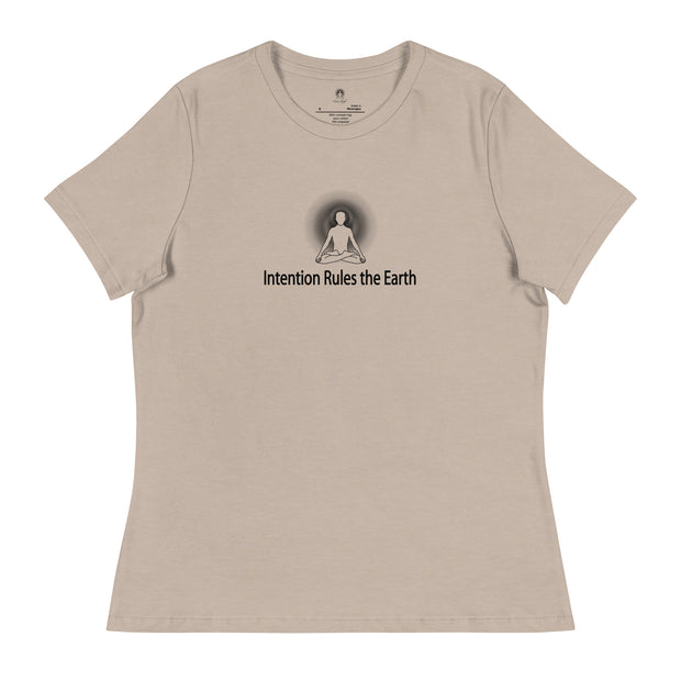 "Intention Rules the Earth" Positive Thought Brand Women's Relaxed T-Shirt (Black Graphic)