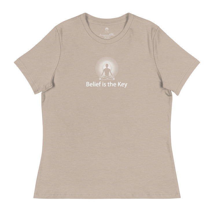 "Belief is the Key" Positive Thought Brand Women's Relaxed T-Shirt (White Graphic)