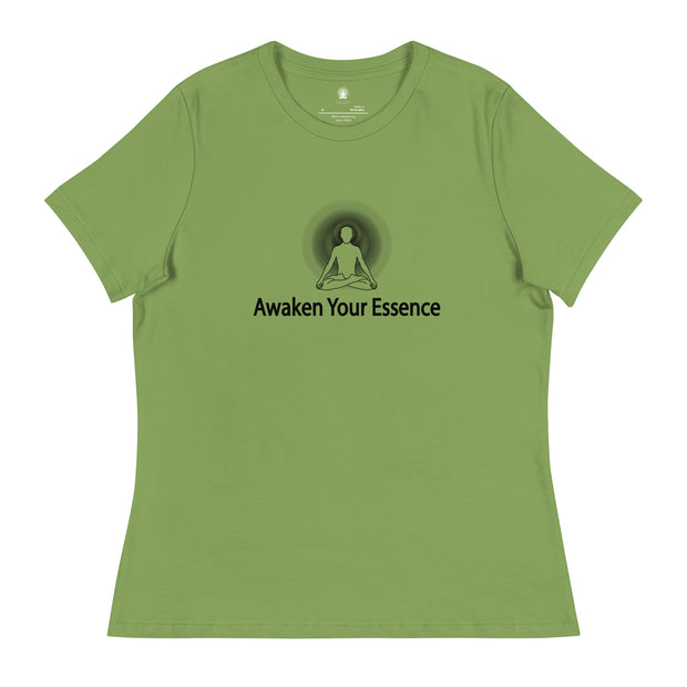 "Awaken Your Essence" Positive Thought Brand Women's Relaxed T-Shirt (Black Lettering)
