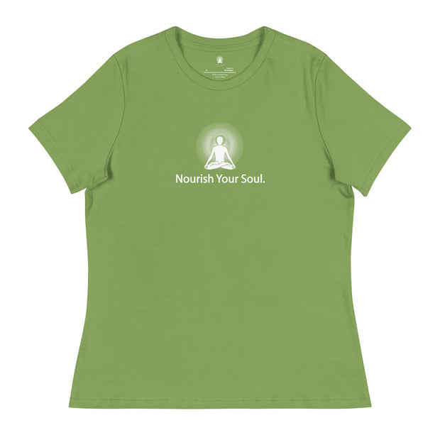 "Nourish Your Soul" Positive Thought Brand Women's Relaxed T-Shirt (White Graphic)