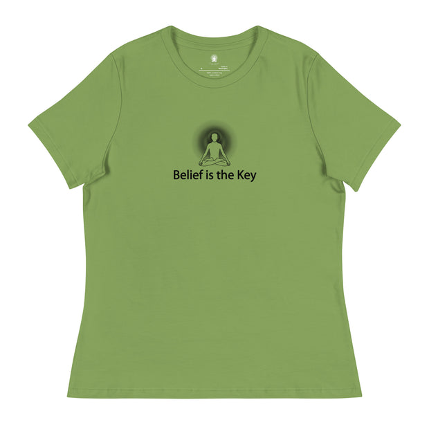 "Belief is the Key" Positive Thought Brand Women's Relaxed T-Shirt (Black Graphic)
