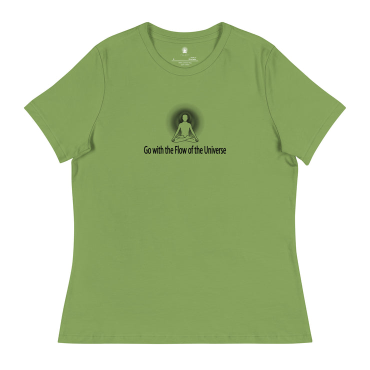 "Go with the Flow of the Universe" Positive Thought Brand Women's Relaxed T-Shirt (Black Graphic)