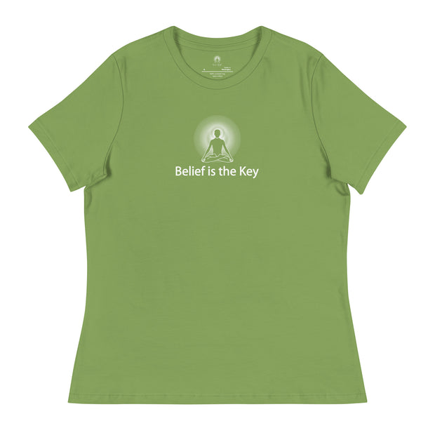 "Belief is the Key" Positive Thought Brand Women's Relaxed T-Shirt (White Graphic)