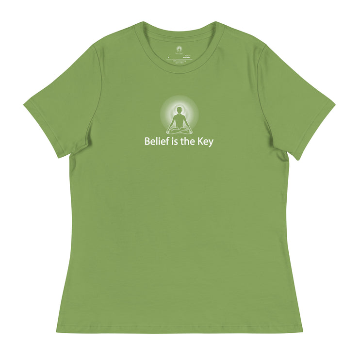 "Belief is the Key" Positive Thought Brand Women's Relaxed T-Shirt (White Graphic)