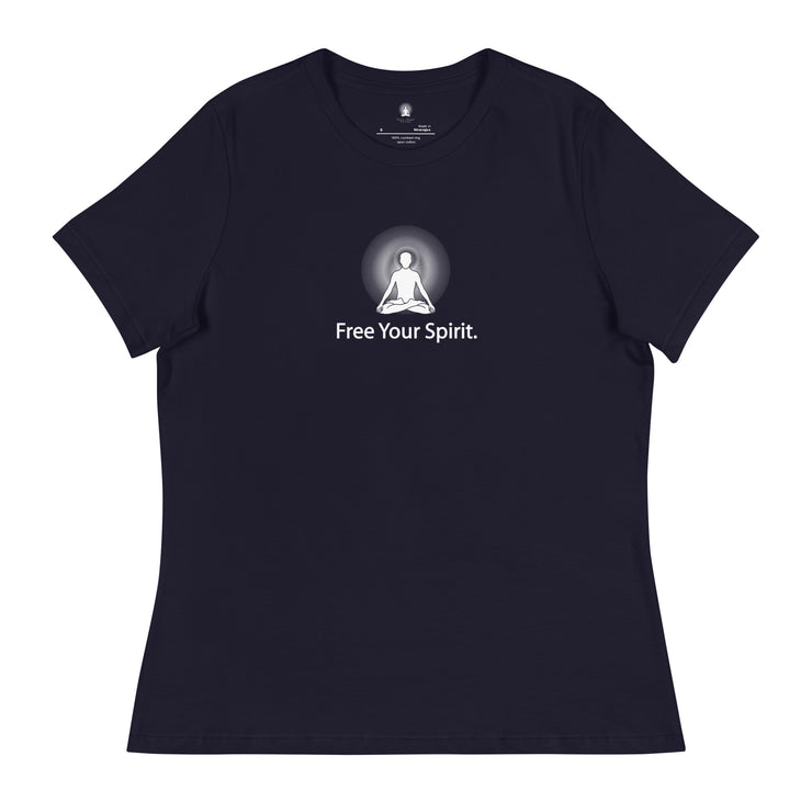 "Free Your Spirit" Positive Thought Brand Women's Relaxed T-Shirt (White Graphics)