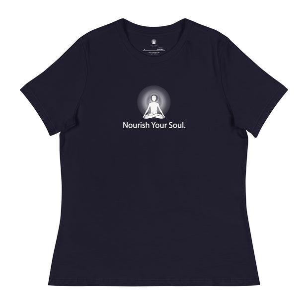 "Nourish Your Soul" Positive Thought Brand Women's Relaxed T-Shirt (White Graphic)