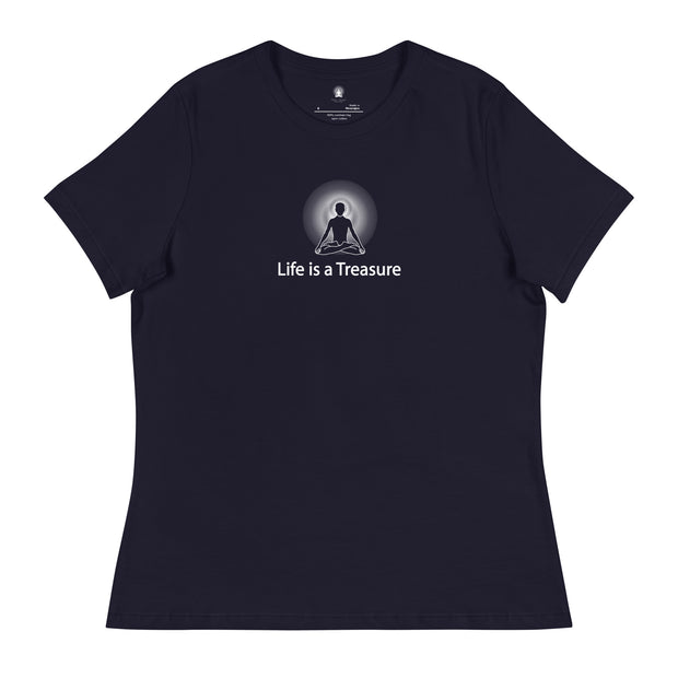 "Life is a Treasure" Positive Thought Brand Women's Relaxed T-Shirt (White Graphic)