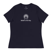 "Belief is the Key" Positive Thought Brand Women's Relaxed T-Shirt (White Graphic)